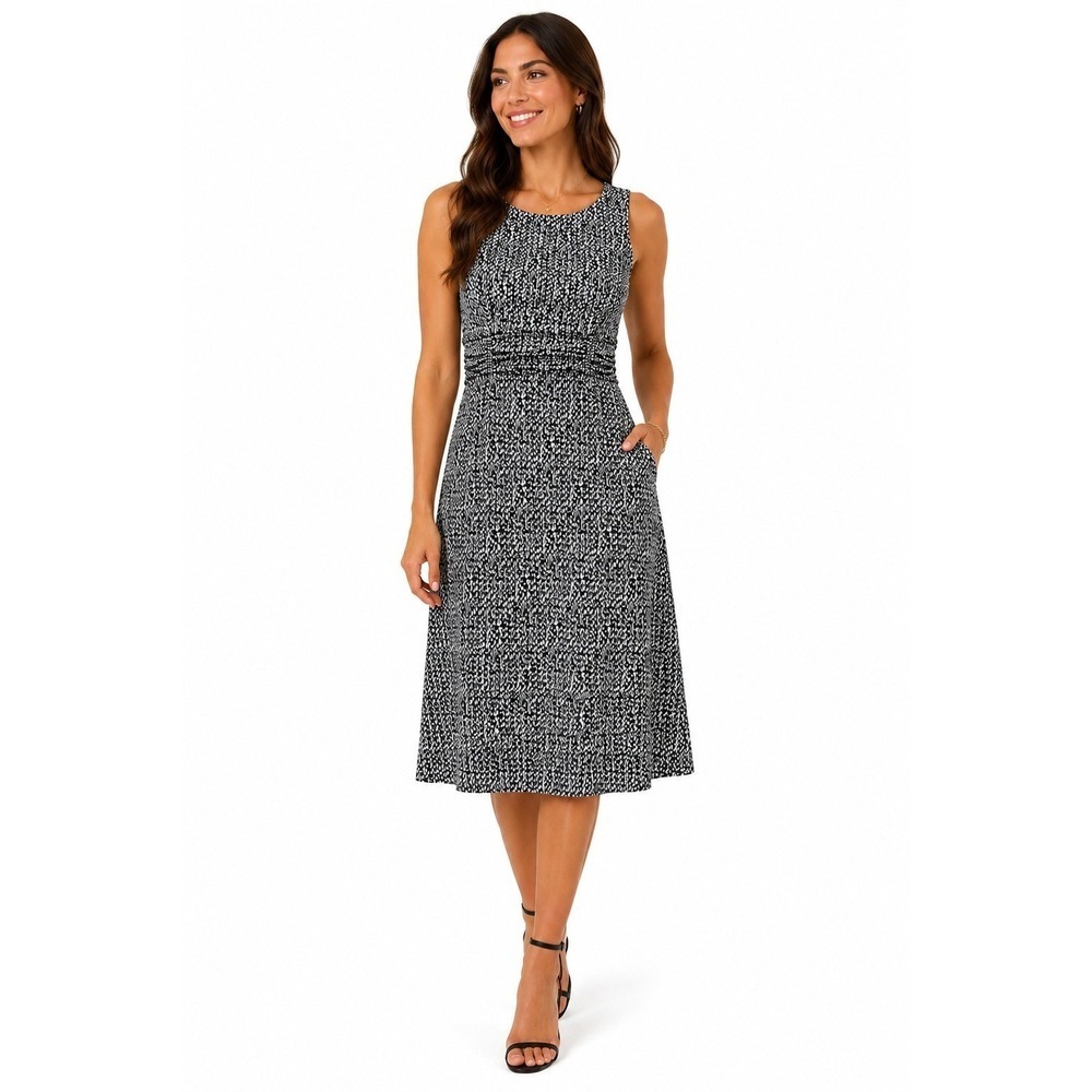 Laura Jeffries Sleeveless Printed Midi Dress 18 Black White used office chic